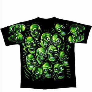 Liquid blue green skull tee